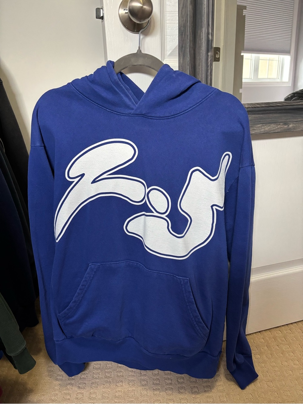 Aminé Album Merch Blue Hoodie with Large White Abstract Logo saying “2.5”